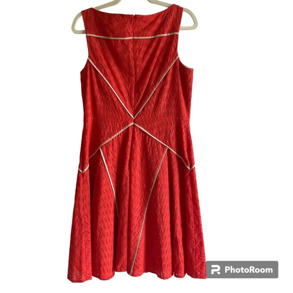 VINCE Camuto 100% Cotton Eyelet Orange Sleeveless Fit & Flare Mini Dress Size 10 - Picture 3 of 13